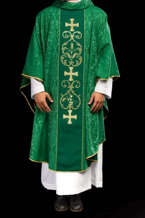 Green Chasuble with decorative embroidered band — full view