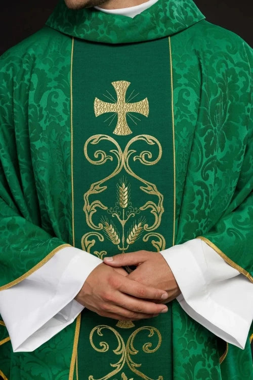 Green Chasuble with decorative embroidered band — decoration detail