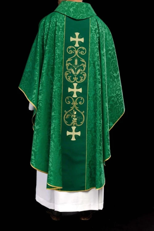 Green Chasuble with decorative embroidered band — side view