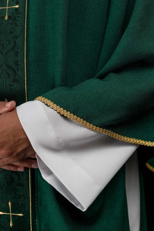 Green Chasuble with embroidered band with cross motif — back view