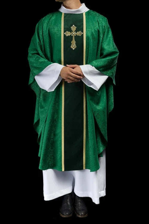 Green Chasuble with embroidered band with cross motif — additional view