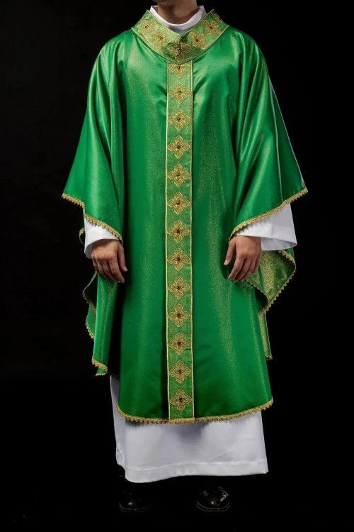 Green Chasuble with embroidered band with cross motif – Variant II — full view