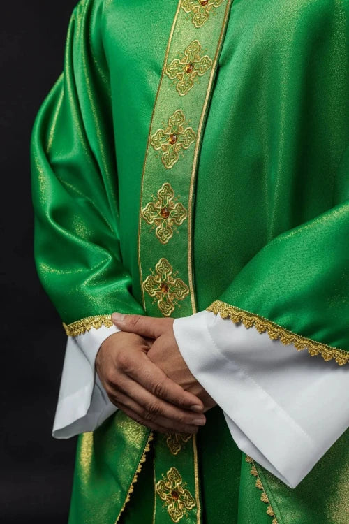 Green Chasuble with embroidered band with cross motif – Variant II — back view