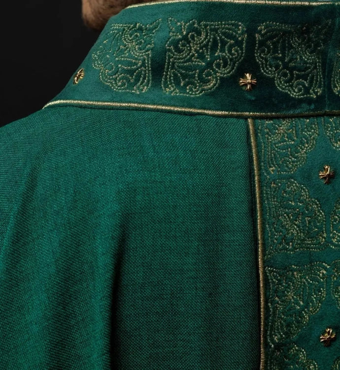 Green Chasuble with embroidered band with cross motif – Variant III — side view