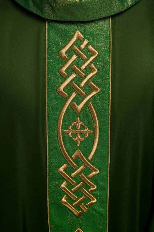 Green Chasuble with embroidered band with cross motifs — back view