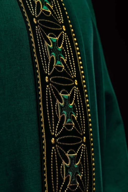 Green Chasuble with embroidered band with cross motifs – Variant II — back view