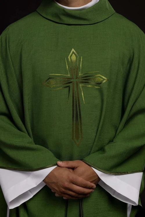 Green Chasuble with embroidered cross — decoration detail