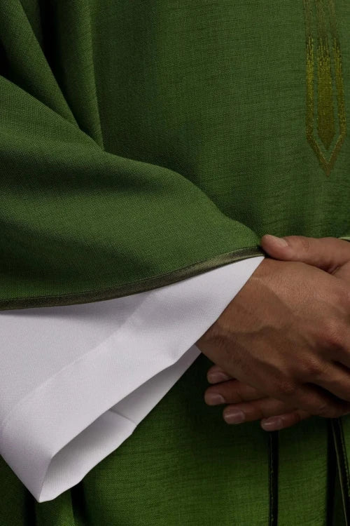 Green Chasuble with embroidered cross — back view