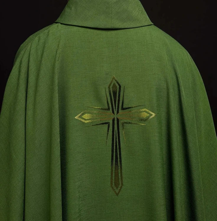 Green Chasuble with embroidered cross — side view