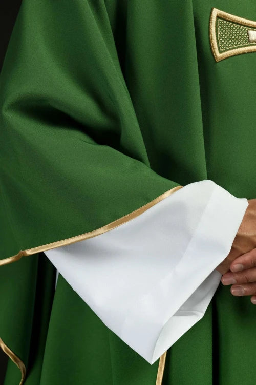 Green Chasuble with embroidered cross motif — back view