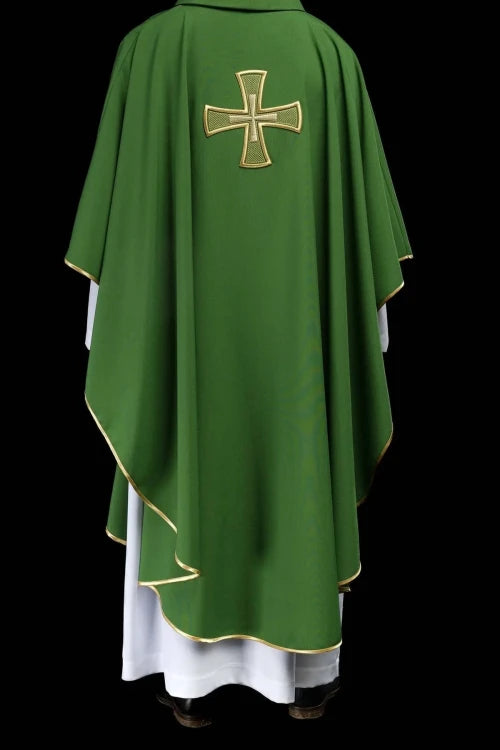 Green Chasuble with embroidered cross motif — side view