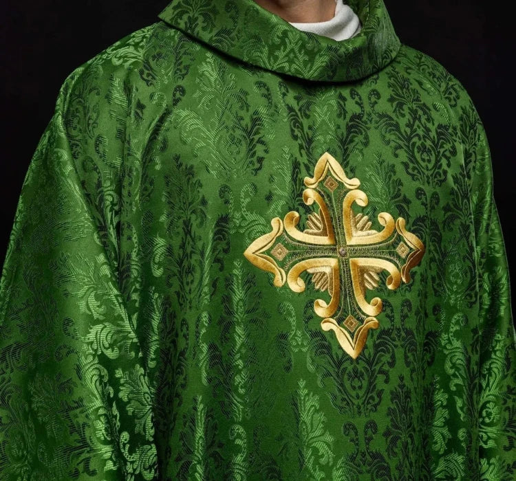 Green Chasuble with embroidered cross on patterned fabric – Variant II — additional view