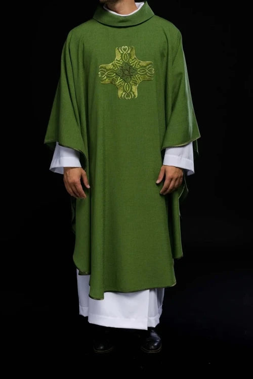 Green Chasuble with embroidered cross – Variant II — full view