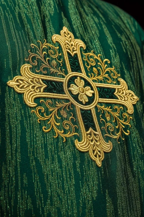 Green Chasuble with embroidered cross – Variant V — decoration detail