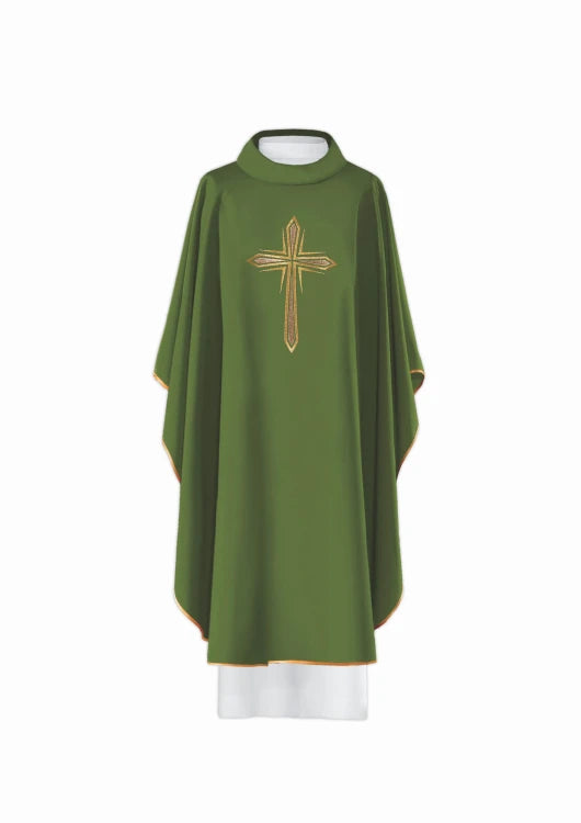 Green Chasuble with embroidered cross – Variant VIII — front view