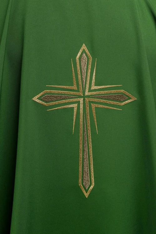 Green Chasuble with embroidered cross – Variant VIII — side view