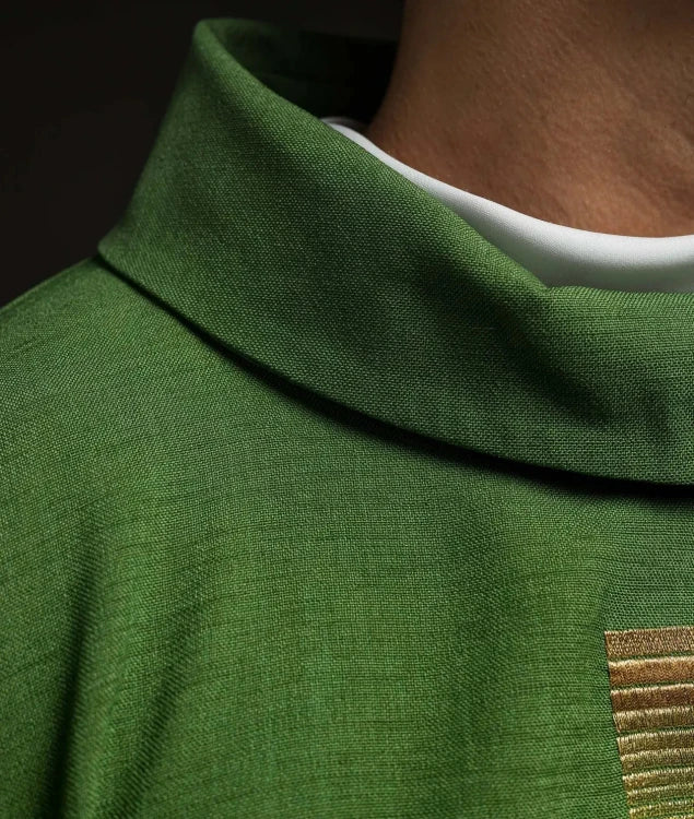 Green Chasuble with embroidered crosses — back view