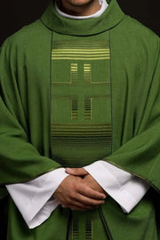 Green Chasuble with embroidered crosses – Variant II — front view