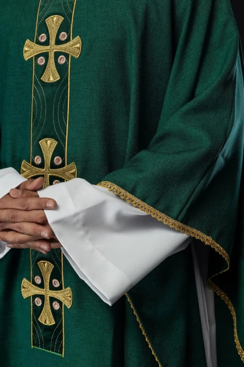 Green Chasuble with embroidered crosses – Variant III — back view
