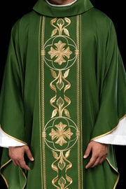 Green Chasuble with embroidered decorative band — front view