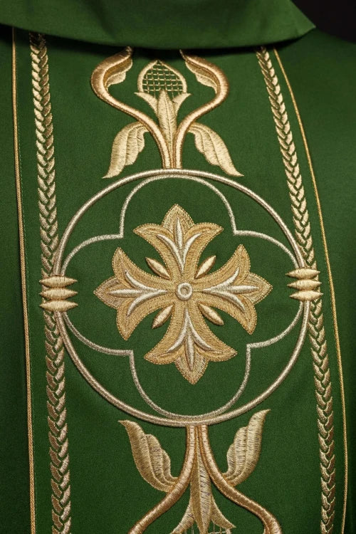 Green Chasuble with embroidered decorative band — decoration detail