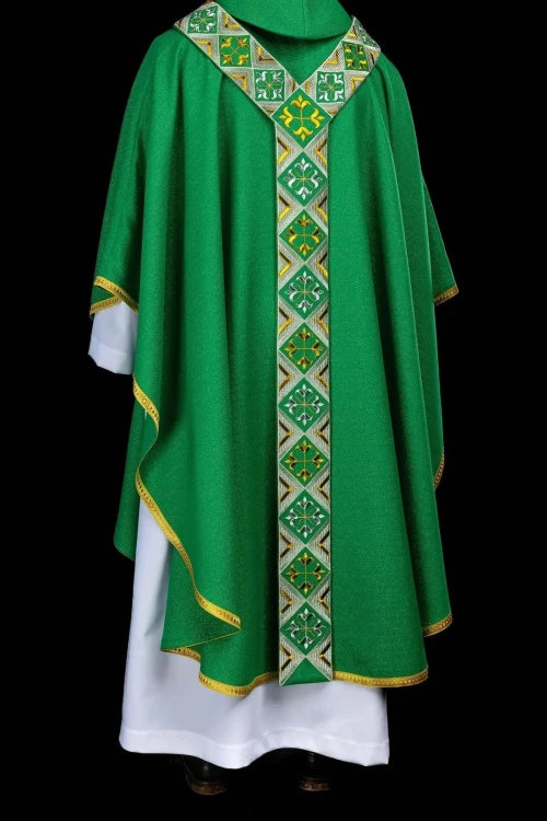 Green Chasuble with embroidered decorative band — vestment detail