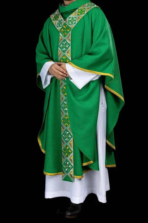 Green Chasuble with embroidered decorative band — additional view