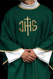 Green Chasuble with embroidered IHS monogram – Variant II — front view