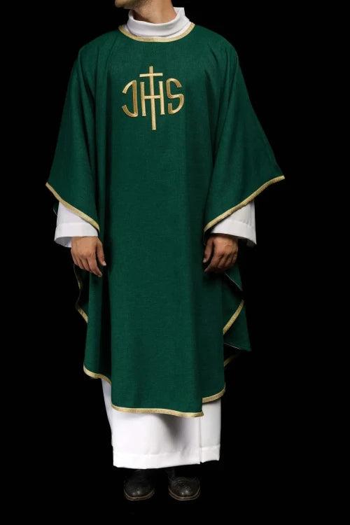 Green Chasuble with embroidered IHS monogram – Variant II — full view