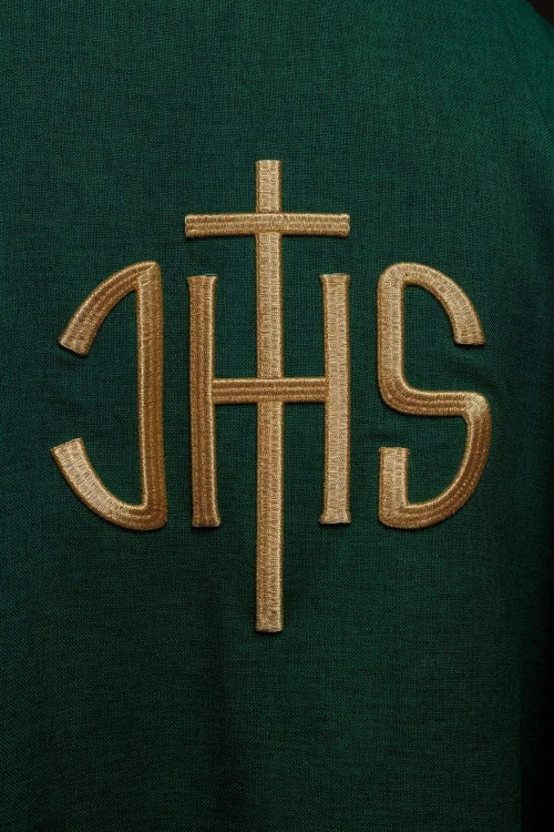 Green Chasuble with embroidered IHS monogram – Variant II — back view
