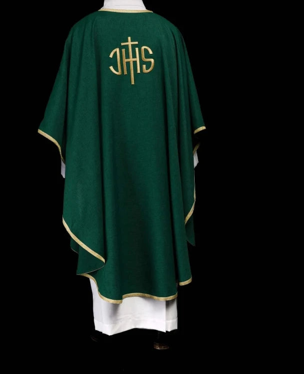 Green Chasuble with embroidered IHS monogram – Variant II — fabric detail