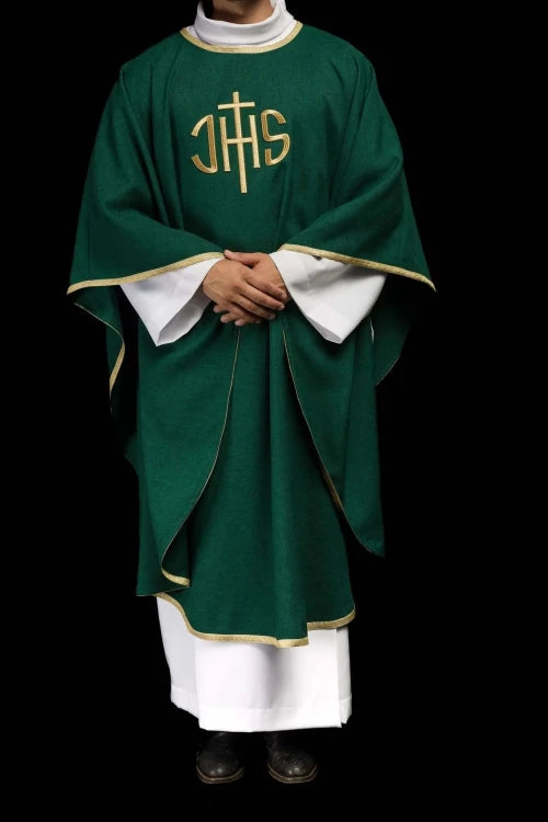 Green Chasuble with embroidered IHS monogram – Variant II — vestment detail