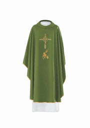 Green Chasuble with embroidered IHS monogram – Variant III — front view