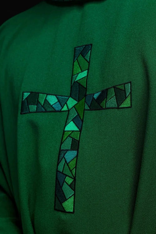 Green Chasuble with embroidered mosaic cross — decoration detail