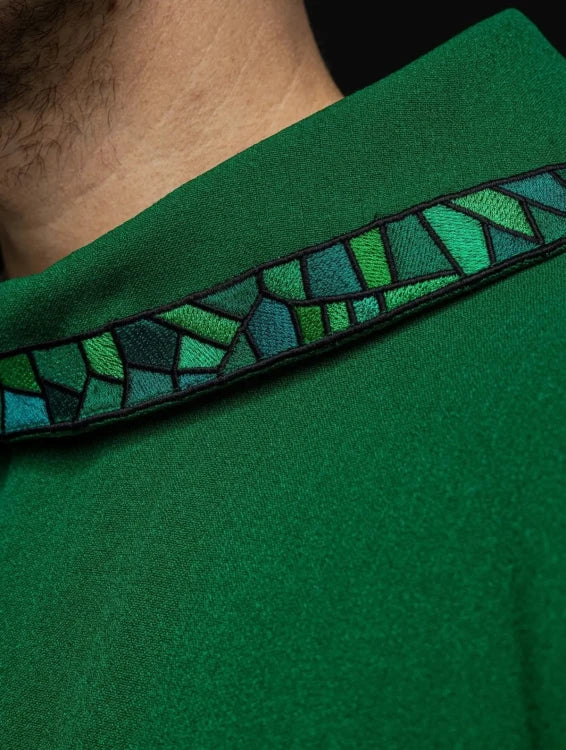 Green Chasuble with embroidered mosaic cross — back view