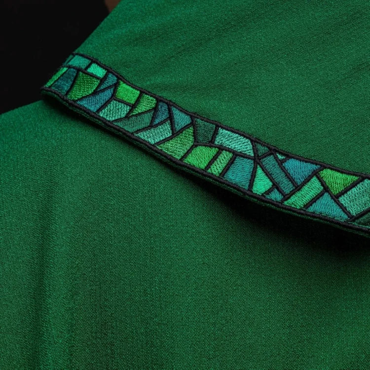 Green Chasuble with embroidered mosaic cross — side view