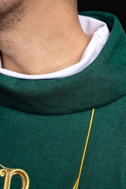 Green Chasuble with embroidered PAX band — side view