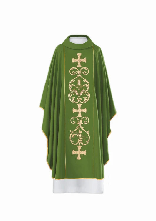Green Chasuble with Eucharistic decorative band — front view