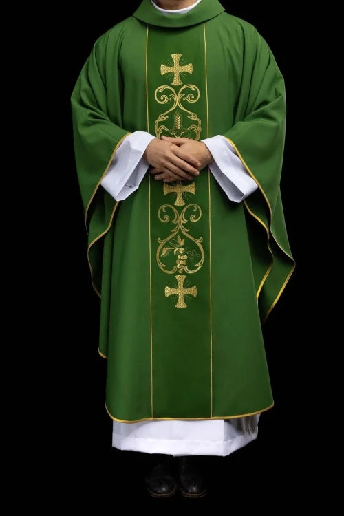 Green Chasuble with Eucharistic decorative band — vestment detail