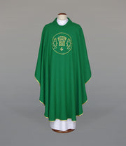 Green Chasuble with Eucharistic embroidery — front view