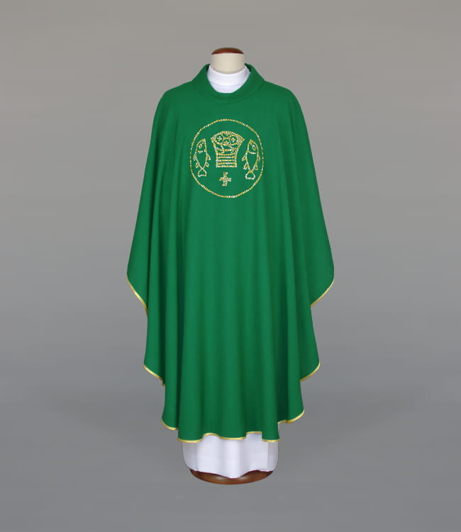 Green Chasuble with Eucharistic embroidery — front view
