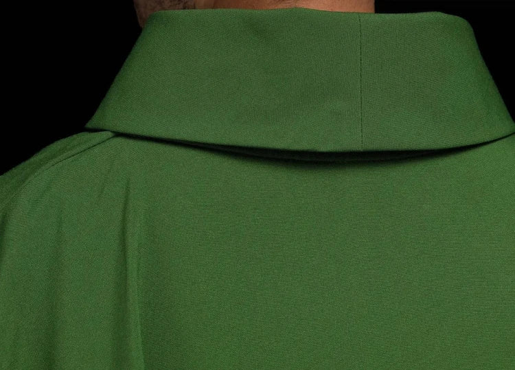 Green Chasuble with gold-coloured IHS embroidery — close-up detail