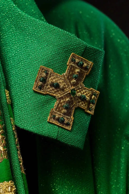 Green Chasuble with hand-finished natural-stone decoration — additional view