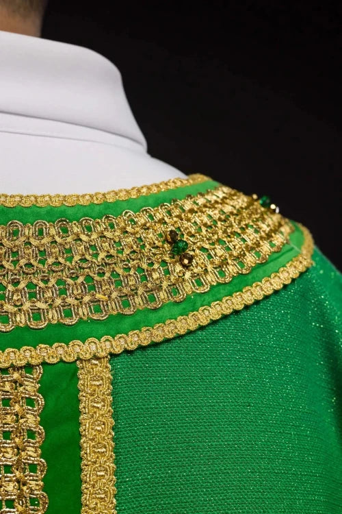 Green Chasuble with hand-finished natural-stone decoration — gallery view 13
