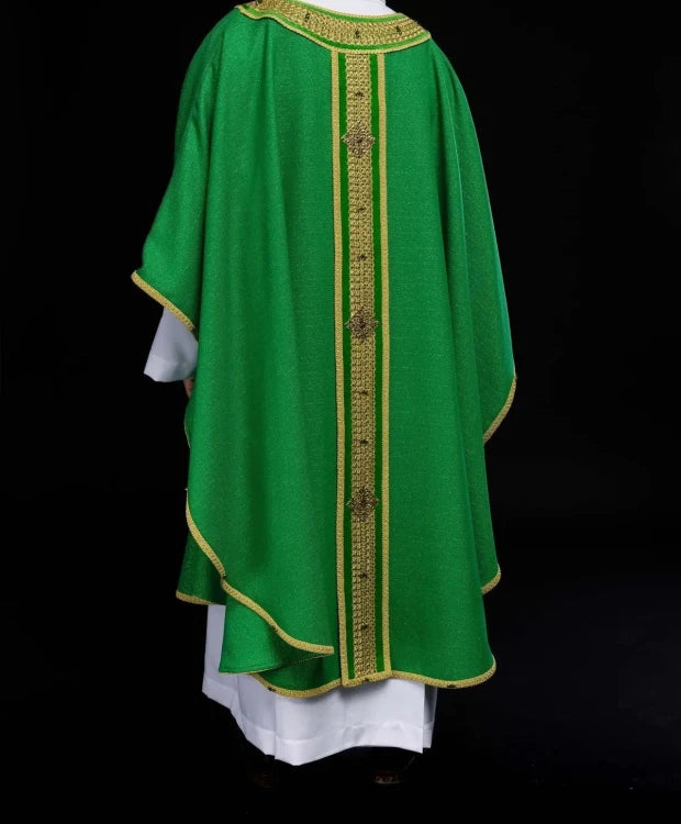 Green Chasuble with hand-finished natural-stone decoration — gallery view 14