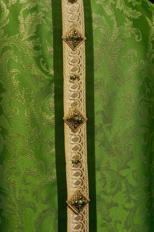 Green Chasuble with hand-finished natural-stone decoration – Variant II — close-up detail
