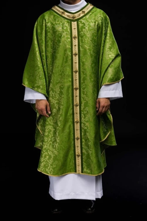 Green Chasuble with hand-finished natural-stone decoration – Variant II — gallery view 15