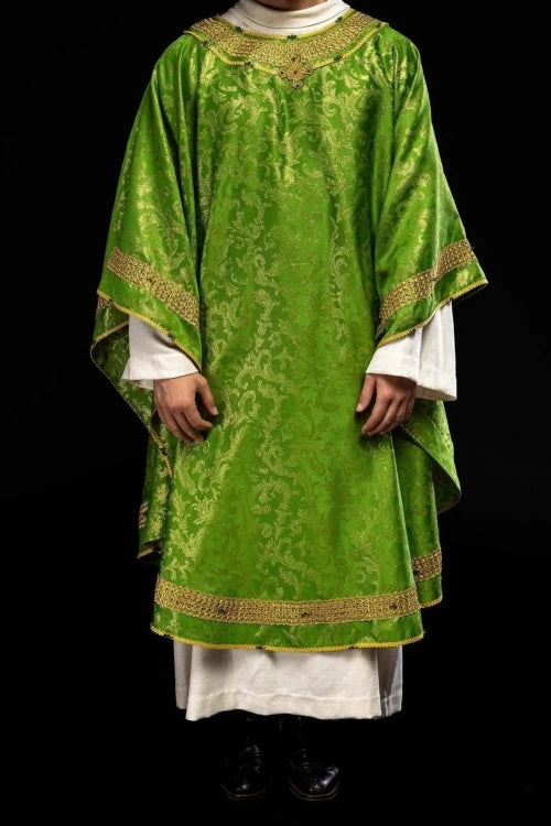 Green Chasuble with hand-finished natural-stone decoration – Variant III — decoration detail