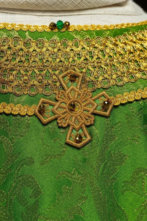 Green Chasuble with hand-finished natural-stone decoration – Variant III — gallery view 13