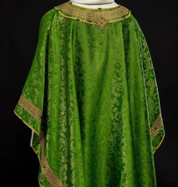 Green Chasuble with hand-finished natural-stone decoration – Variant III — gallery view 14